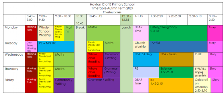 Chestnut Class Autumn Term Timetable